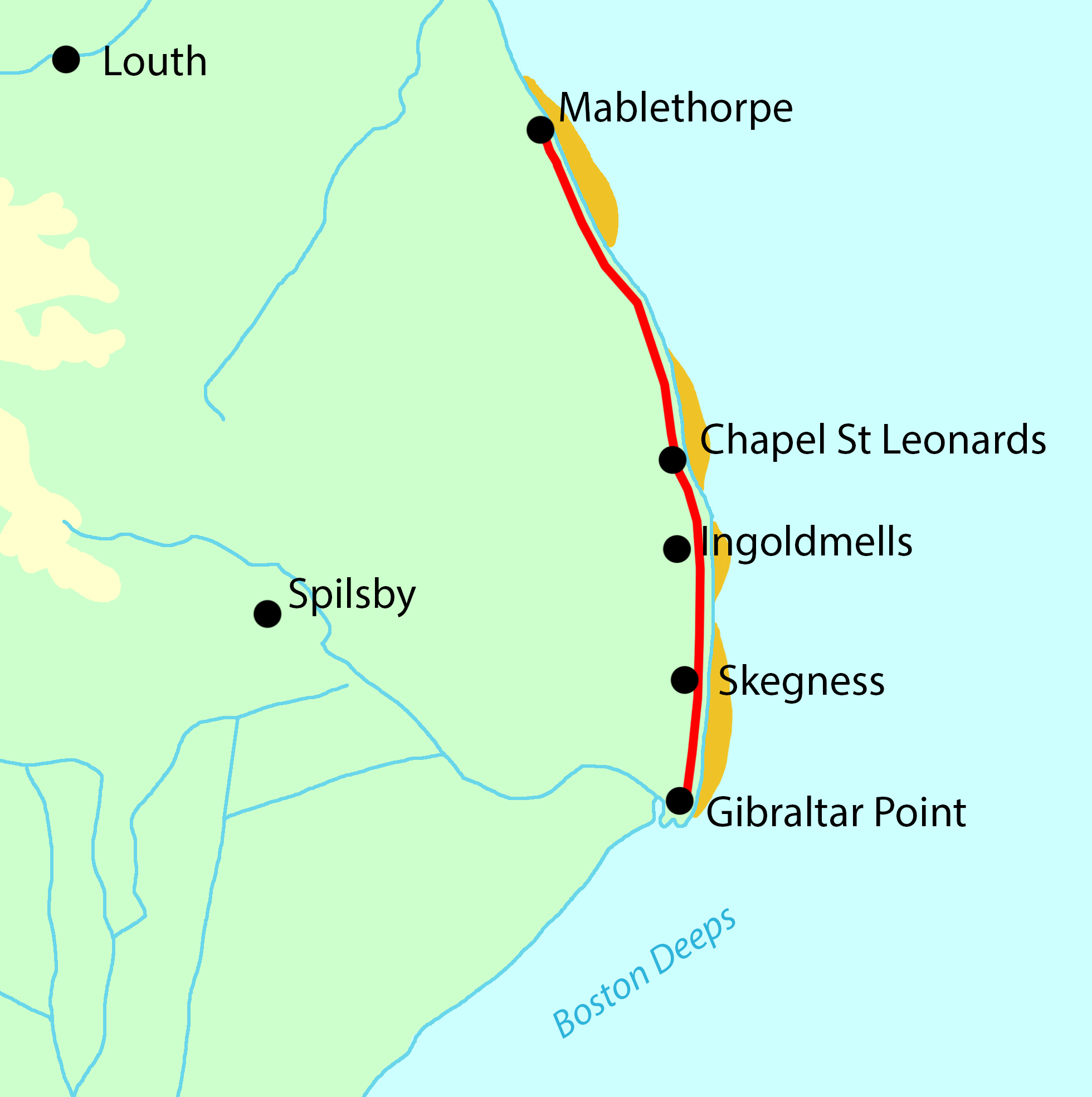 Lincolnshire Coast Path - Stile-Free map